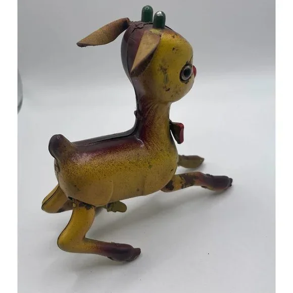 Vintage Wind Up Rudolph The Red Nose Reindeer Tin Toy, Made in Japan, Christmas‎ - Picture 3 of 8